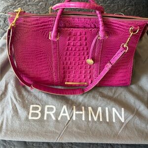 Brahmin Fuchsia Croc-Embossed Satchel